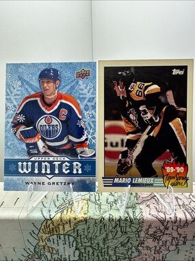 Wayne Gretzky Upper Deck "Winter" card w/ Vintage Mario Lemieux 89’ Topps